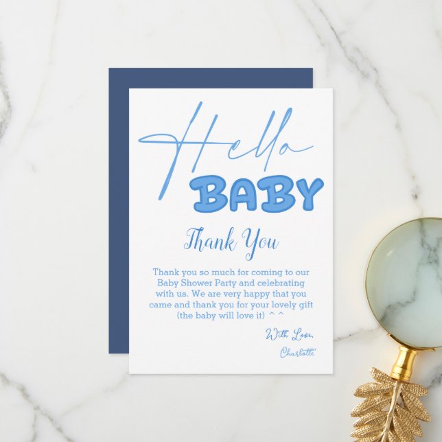 Tarjeta De Agradecimiento Hola Baby Elegant Baby Shower (Anverso/Reverso In Situ)