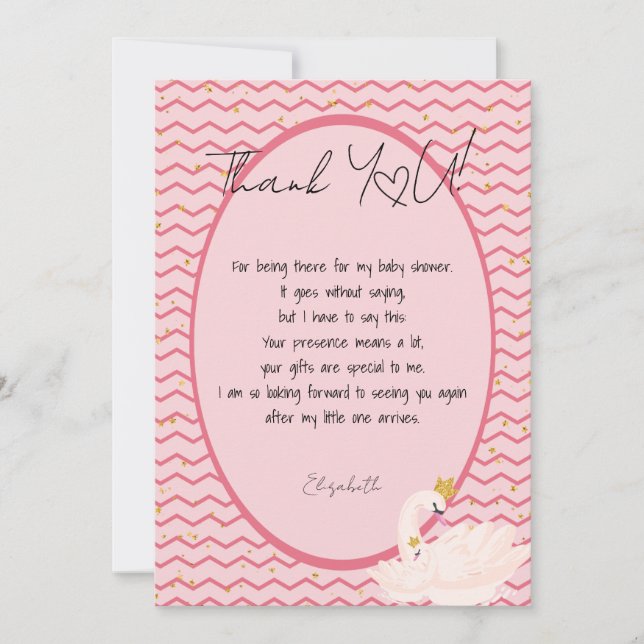 Tarjeta De Agradecimiento Hola Baby Swan Gracias (Anverso)