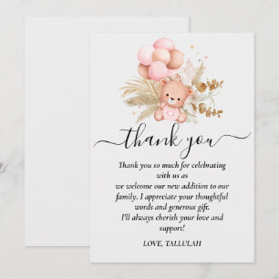 Tarjeta De Agradecimiento Hola Bebé Boho Bear Shower