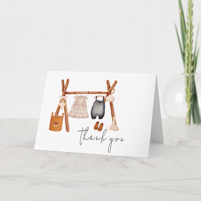 Tarjeta De Agradecimiento Hola, bebé | Cute Boho Clothes Baby Shower (Anverso)