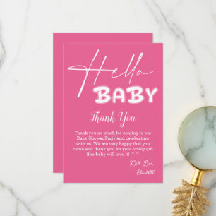 Tarjeta De Agradecimiento Hola Bebé Elegante Baby Shower Rosa Oscuro