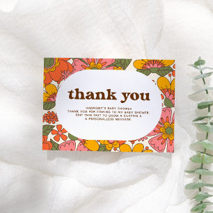 Tarjeta De Agradecimiento Hola, bebé Flores Groovy Retro Boho Gracias