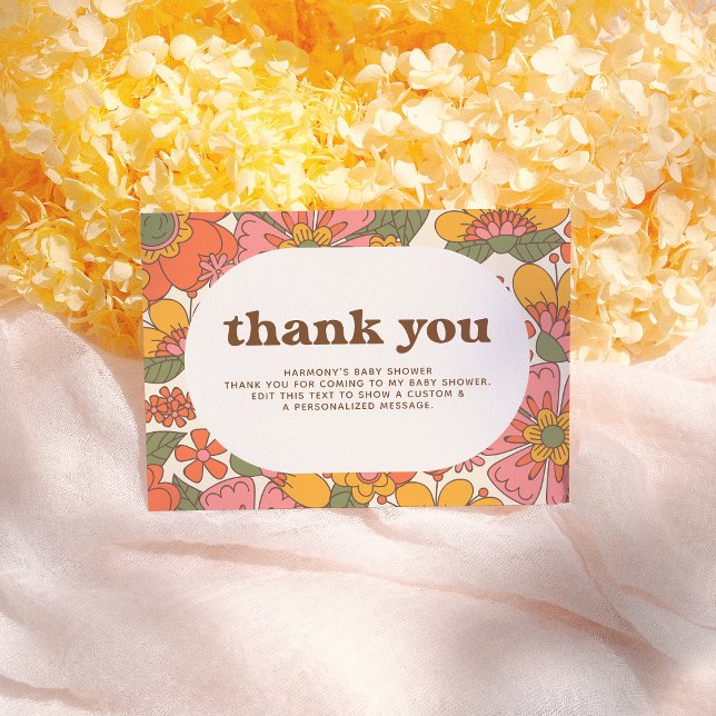 Tarjeta De Agradecimiento Hola Bebé | Flores Retro Groovy Boho Gracias (Subido por el creador)