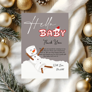 Tarjeta De Agradecimiento Hola Bebé Muñeco de Nieve Adorable Baby Shower
