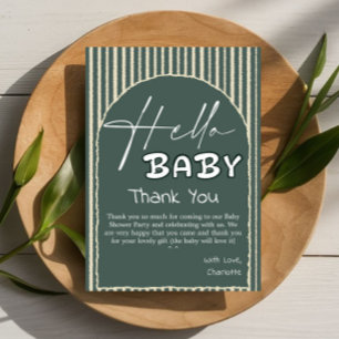 Tarjeta De Agradecimiento Hola Bebé Rayas Verde Oscuro Baby Shower