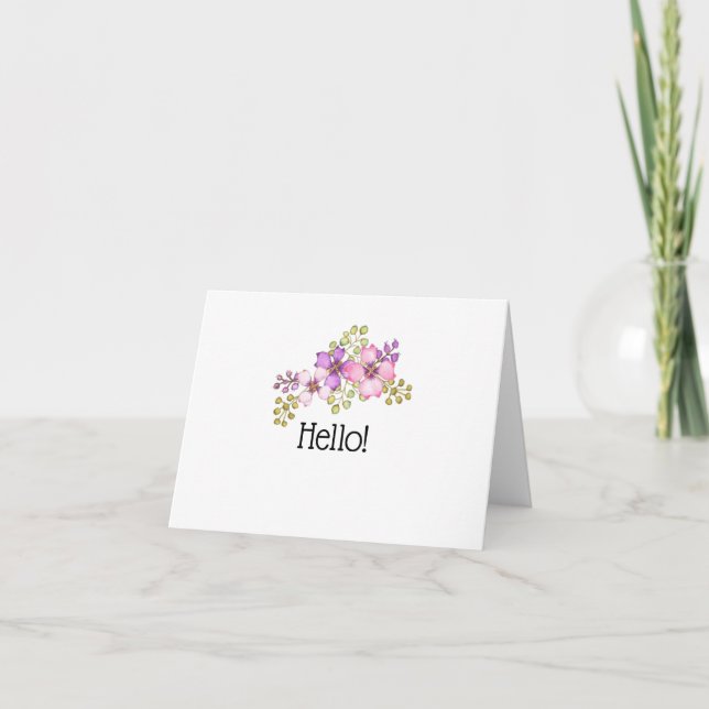 Tarjeta De Agradecimiento Hola Con Flores Moradas (Anverso)