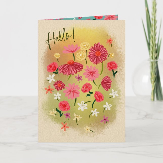 Tarjeta De Agradecimiento ¡Hola! Flores rosadas pintadas a mano bonito (Anverso)