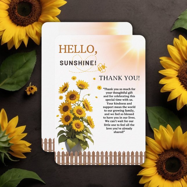 Tarjeta De Agradecimiento Hola Sunshine Sunflower Garden Baby Shower (Subido por el creador)