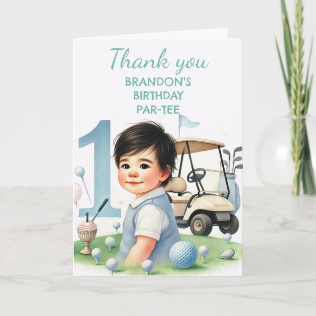 Tarjeta De Agradecimiento Hole in One Birthday Boy Golf Par-tee (Anverso)