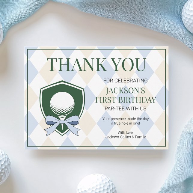 Tarjeta De Agradecimiento Hole In One Blue Golf Boys Modern 1er cumpleaños (Hole In One Blue Golf Boys Modern 1st Birthday Thank You Card)