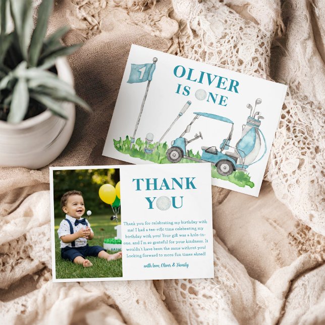 Tarjeta De Agradecimiento Hole In One Golf Par-tee Boy 1er cumpleaños Foto (Subido por el creador)