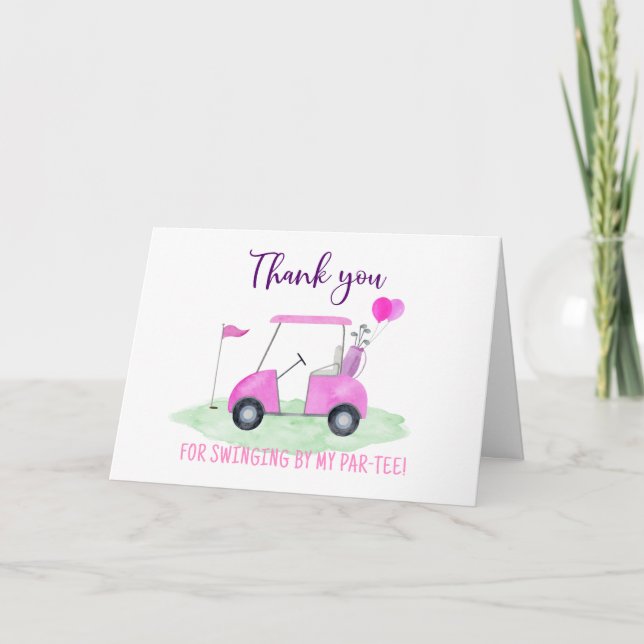 Tarjeta De Agradecimiento Hole In One Pink Golf First Birday (Anverso)