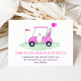 Tarjeta De Agradecimiento Hole In One Pink Golf First Birday