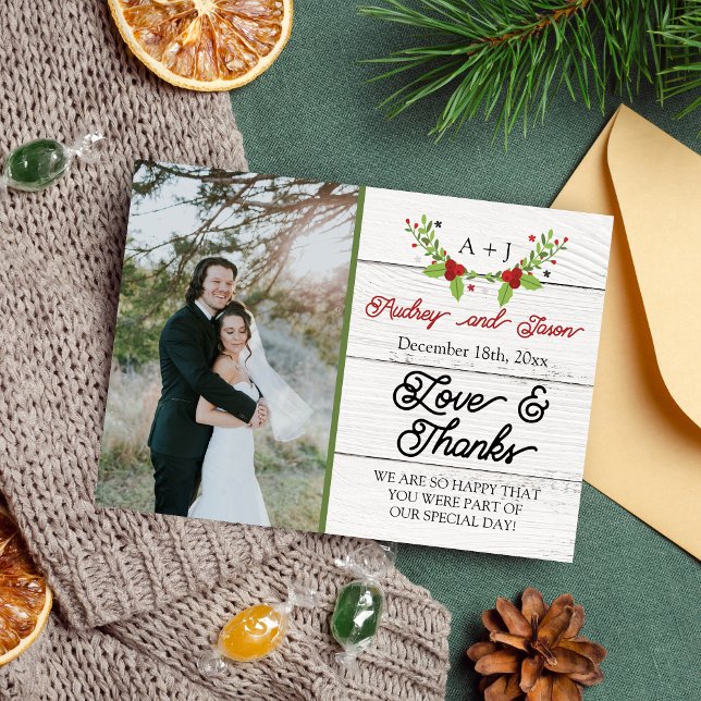 Tarjeta De Agradecimiento Holiday Joy Poinsettia Wind Wood Gracias (Subido por el creador)