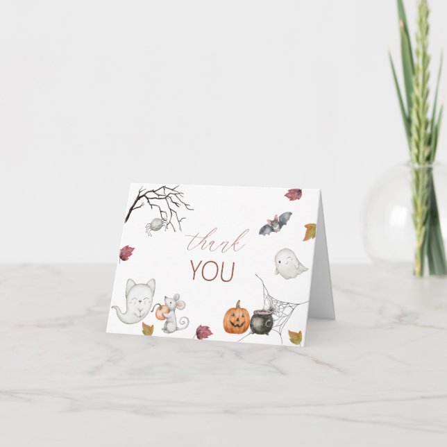 Tarjeta De Agradecimiento Holloween Spooktacular Fiesta Watercolor Baby Show (Anverso)