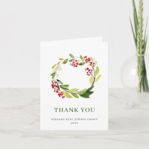 Tarjeta De Agradecimiento Holly Berry Wreath Christmas Greeting Holiday