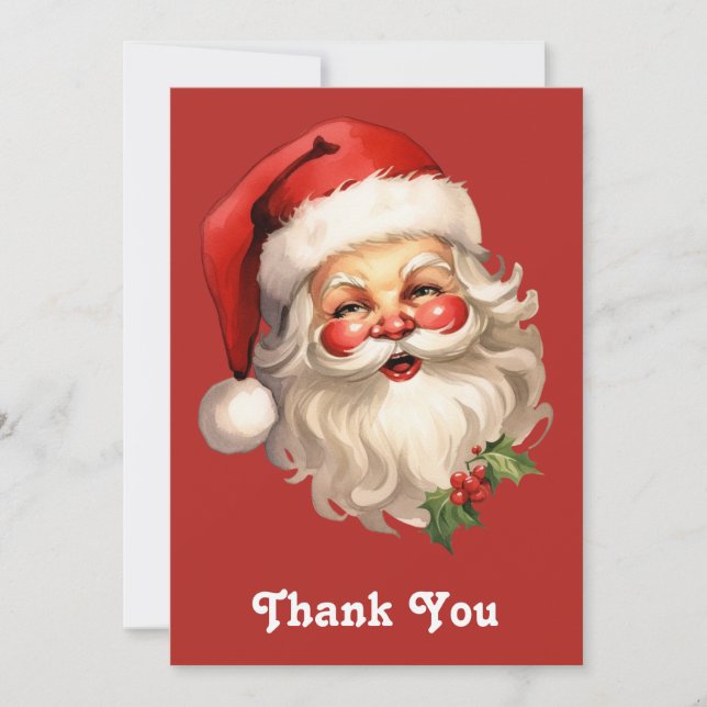 Tarjeta De Agradecimiento Holly Jolly Santa Claus Navidades de estilo retro (Anverso)