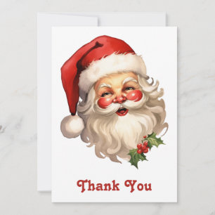 Tarjeta De Agradecimiento Holly Jolly Santa Claus Navidades de estilo retro