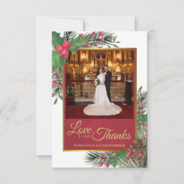 Tarjeta De Agradecimiento Holly & Pine Holiday Tema Amor y Gracias Boda