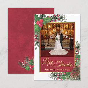 Tarjeta De Agradecimiento Holly & Pine Holiday Tema Amor y Gracias Boda