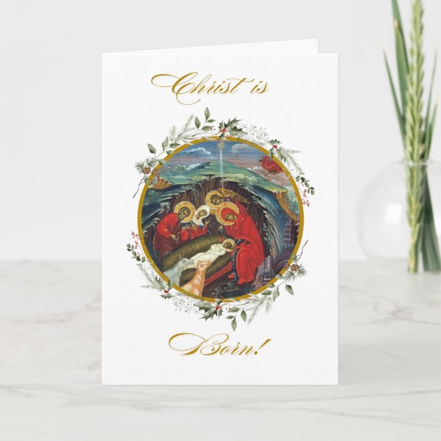 Tarjeta De Agradecimiento Holly Wreath Nativity Card (Anverso)
