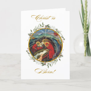 Tarjeta De Agradecimiento Holly Wreath Nativity Card