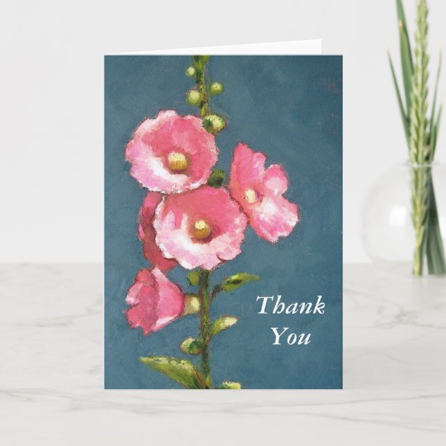 Tarjeta De Agradecimiento HOLLYHOCKS DE PINK, Gracias (Anverso)