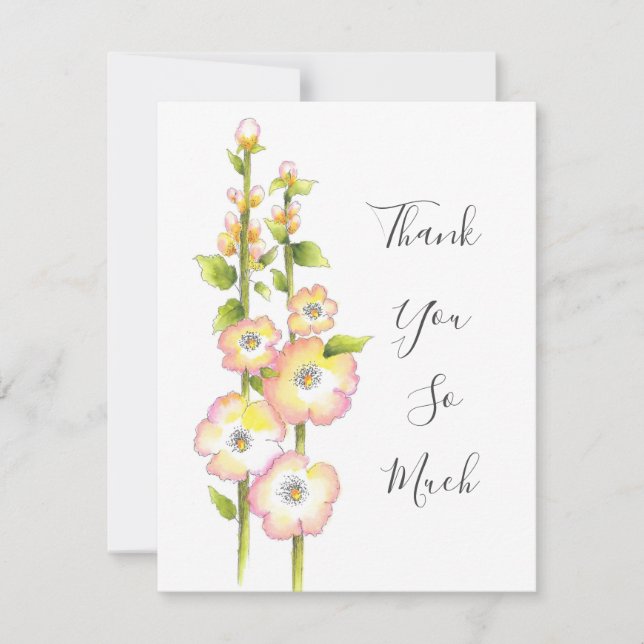 Tarjeta De Agradecimiento Hollyhocks de plumas y acuarelas (Anverso)