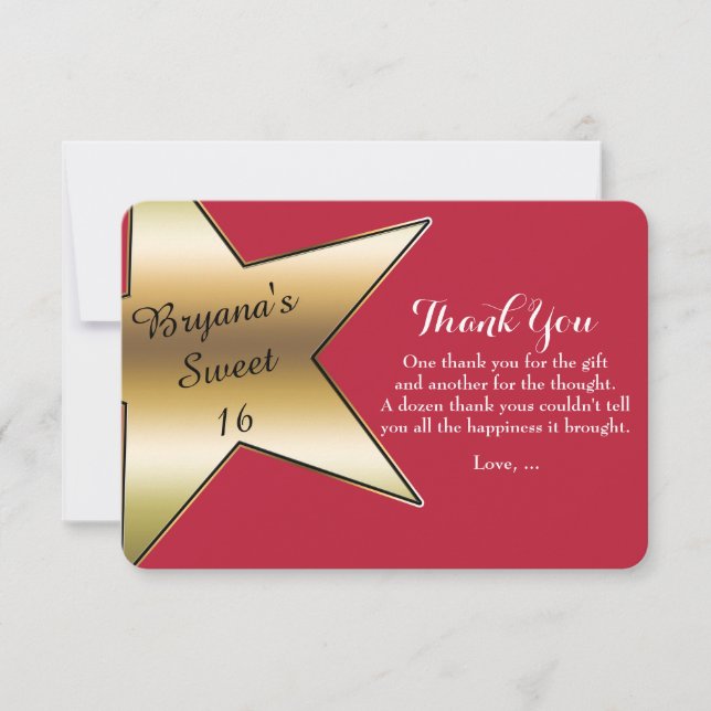 Tarjeta De Agradecimiento Hollywood Gold Star Red Gracias Cartas (Anverso)
