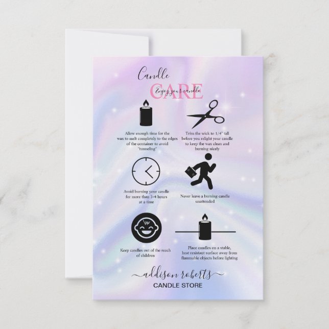 Tarjeta De Agradecimiento Holograma Holograma Neon Candle Care (Anverso)