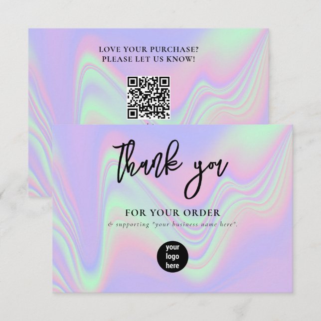 Tarjeta De Agradecimiento Holographic Business Gracias Logo Social Media (Anverso / Reverso)