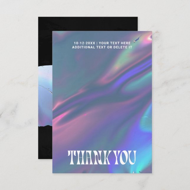 Tarjeta De Agradecimiento Holographic Groovy Retro Grunge Photo or Logo (Anverso / Reverso)