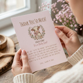 Tarjeta De Agradecimiento Holy Cow Baby Shower Pink Farmhouse