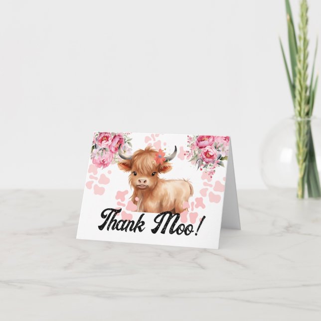 Tarjeta De Agradecimiento Holy Cow Floral Baby Shower (Anverso)