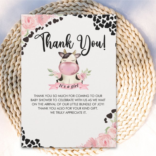 Tarjeta De Agradecimiento Holy Cow It's a Girl Cute Cow Baby shower (Subido por el creador)