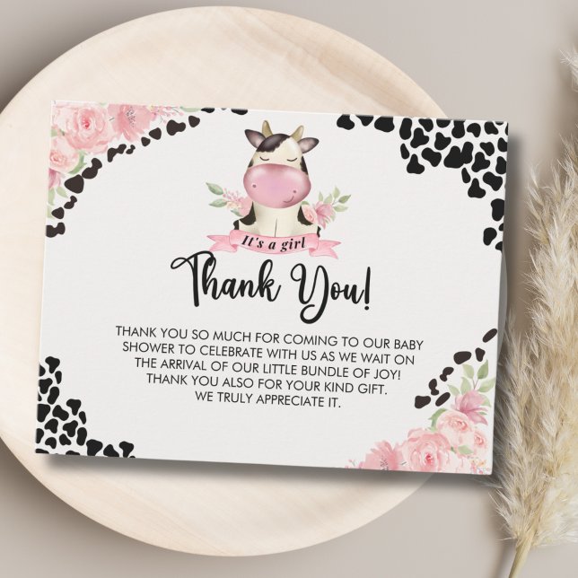 Tarjeta De Agradecimiento Holy Cow It's a Girl Cute Cow Baby shower (Subido por el creador)