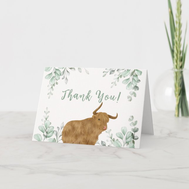 Tarjeta De Agradecimiento Holy Cow Rustic Boho Greenery Baby Shower (Anverso)