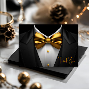 Tarjeta De Agradecimiento Hombre Cumpleaños Fiesta Esmoquin Negro y Dorado