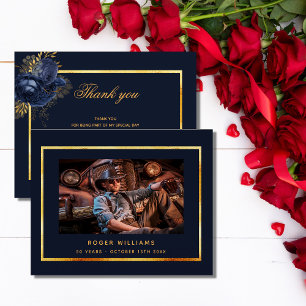 Tarjeta De Agradecimiento Hombre de foto de oro azul de cumpleaños