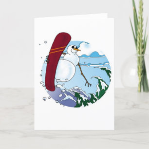 Tarjeta De Agradecimiento ¡Hombre de nieve en una tabla de nieve!