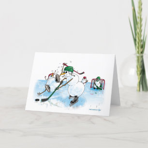 Tarjeta De Agradecimiento ¡Hombre de nieve jugando al hockey!