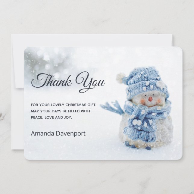 Tarjeta De Agradecimiento Hombre de nieve lindo en Navidades de fotografía d (Anverso)
