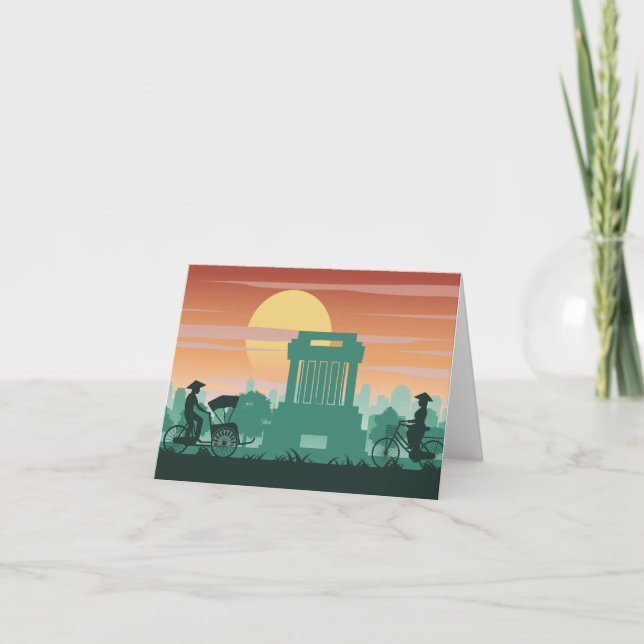 Tarjeta De Agradecimiento Hombre y mujer montan bicicleta (Anverso)