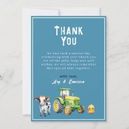 Tarjeta De Agradecimiento Hombres Cute Farm Animals Tractor Baby Shower