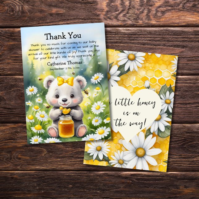 Tarjeta De Agradecimiento Honey Bear Daisy Flower Garden Spring Baby Shower (Subido por el creador)