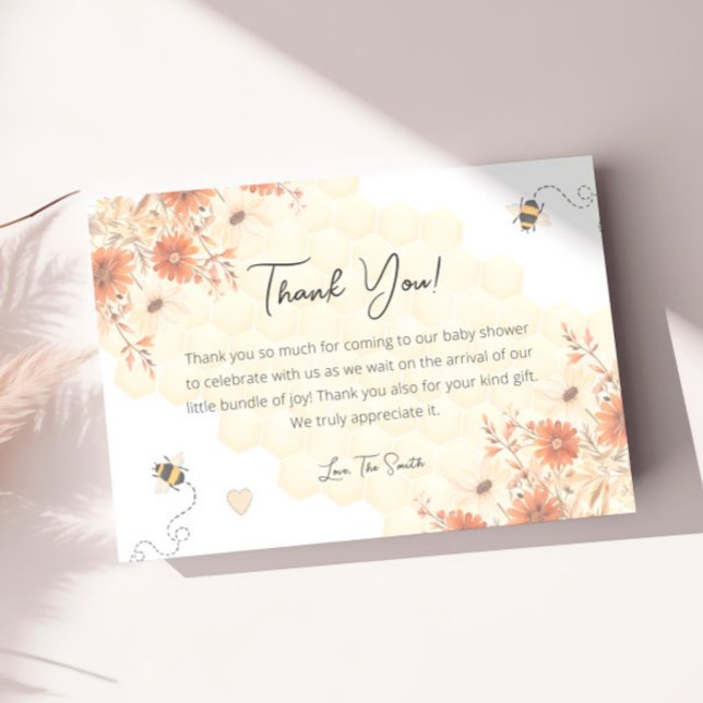 Tarjeta De Agradecimiento Honey Bee Wildflower Gender Neutral Baby Shower (Subido por el creador)