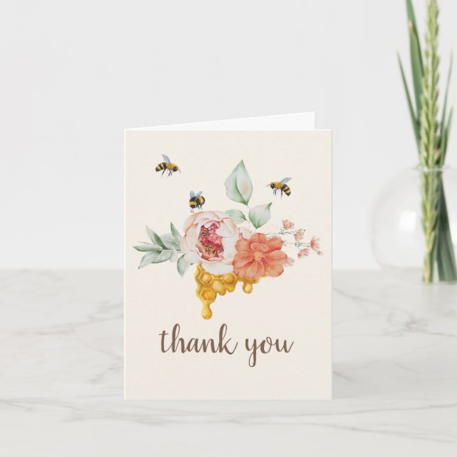 Tarjeta De Agradecimiento Honeycomb Floral Bee Baby Shower Gracias (Anverso)