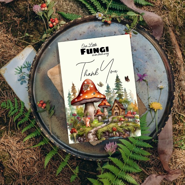 Tarjeta De Agradecimiento hongos pequeños hongos whimsical Caída bebé ducha (little fungi mushrooms whimsical Fall baby shower)