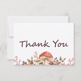 Tarjeta De Agradecimiento Hongos, plantas y hojas de otoño caen planos
