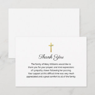 Tarjeta De Agradecimiento Honorable Religiosa Memorial Gold Cross Gracias